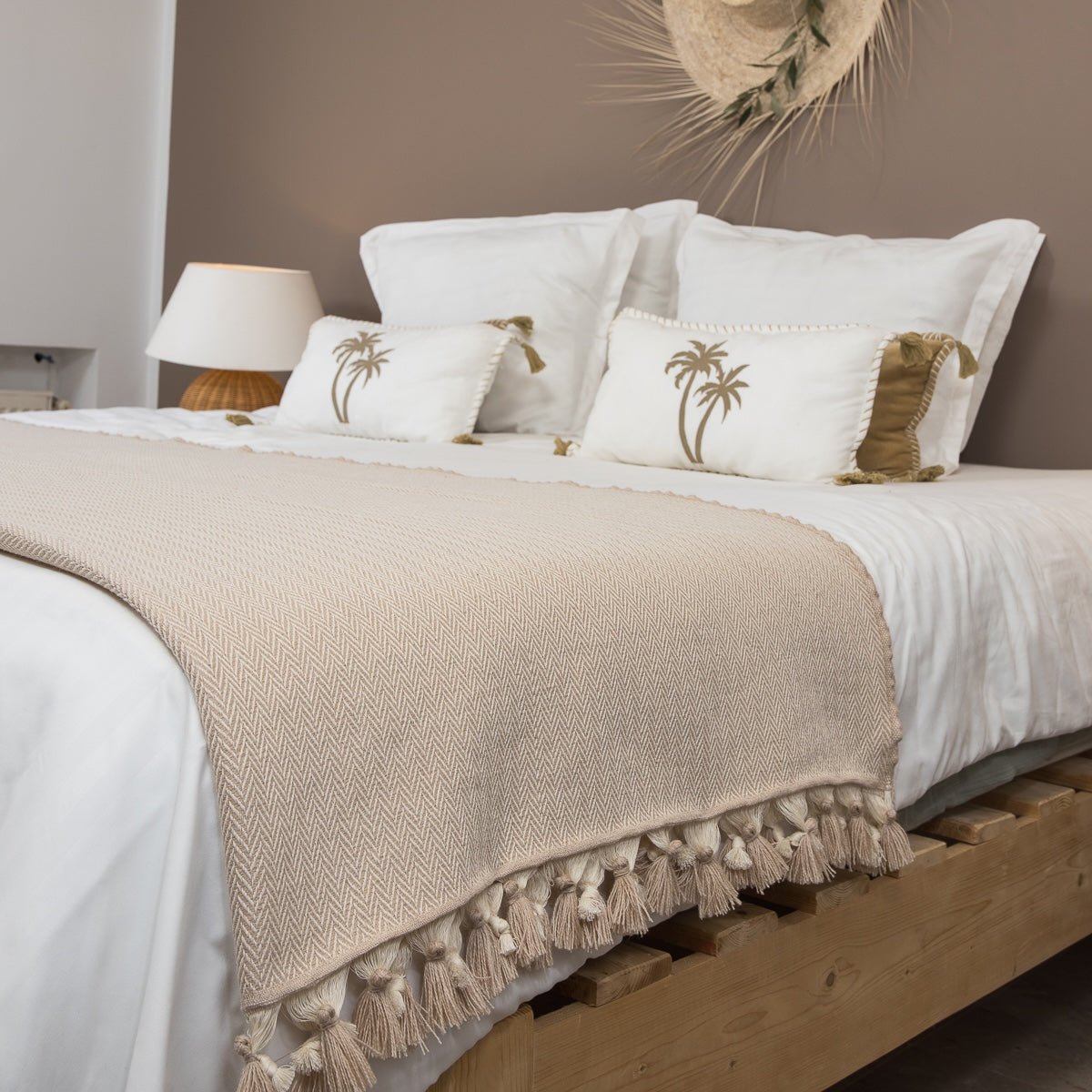 Plaid laine GSTAAD taupe clair, FEBRONIE