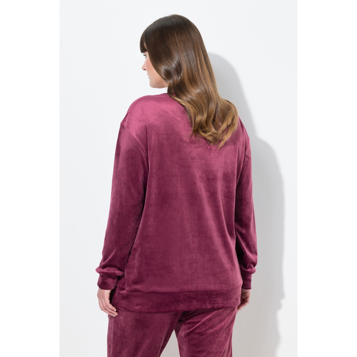 Pull homewear, velours ras, broderie baies foncé, ULLA POPKEN