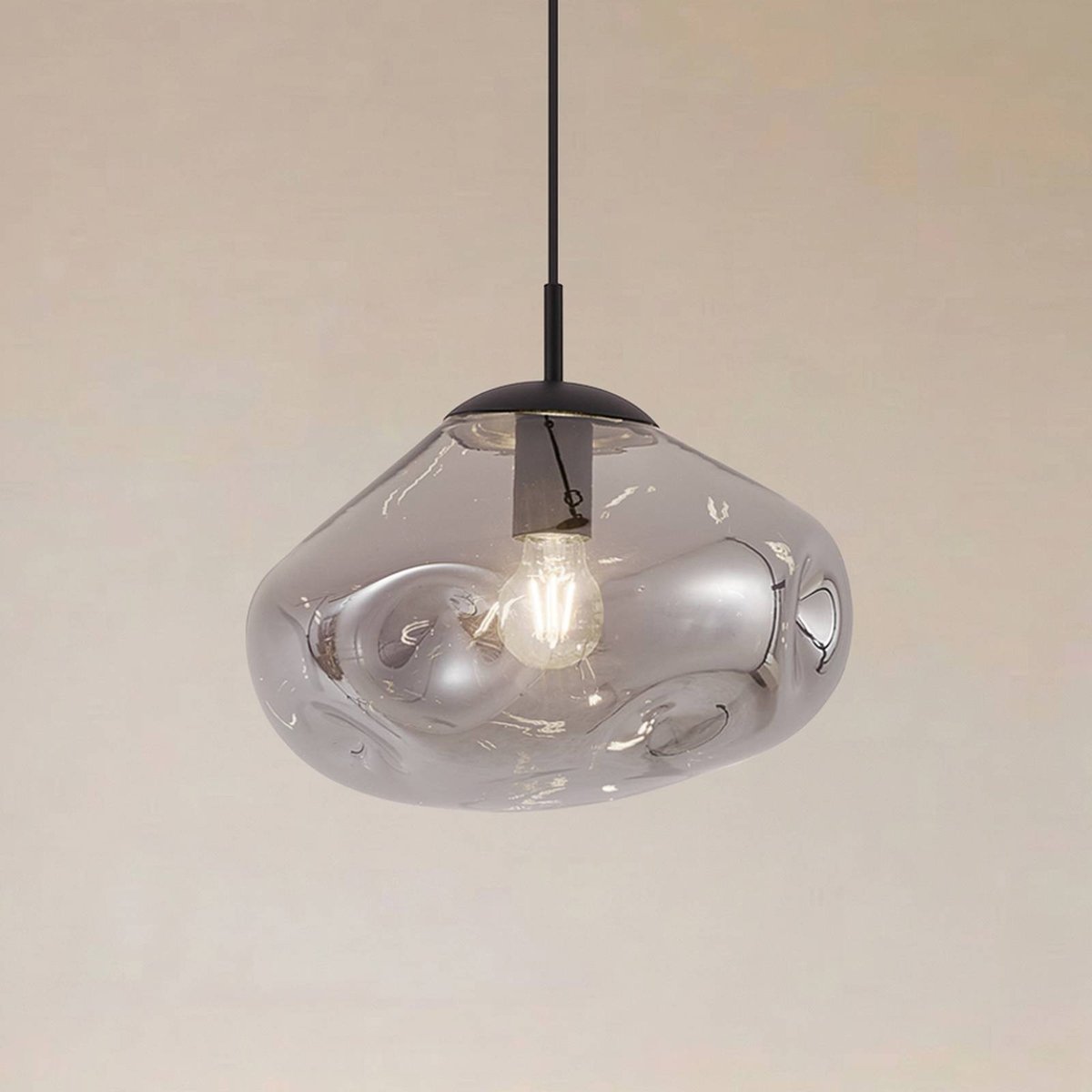 Suspension en verre design, Lelia gris fumé, noir sable, LINDBY