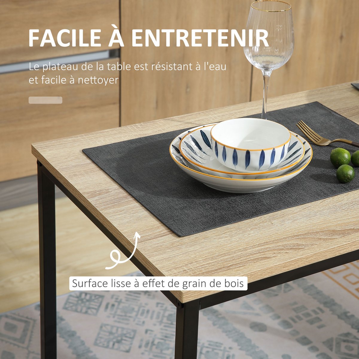Ensemble de table à manger Panneau de bois naturel, noir, HOMCOM
