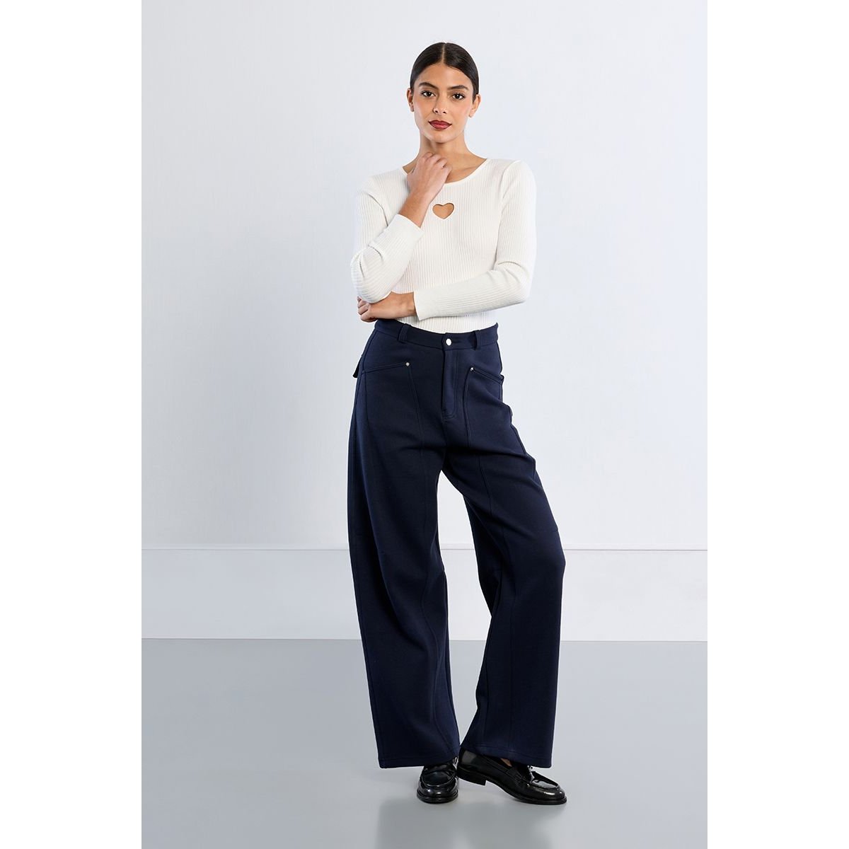 Pull côtelé, ouverture cœur offwhite, LILI SIDONIO