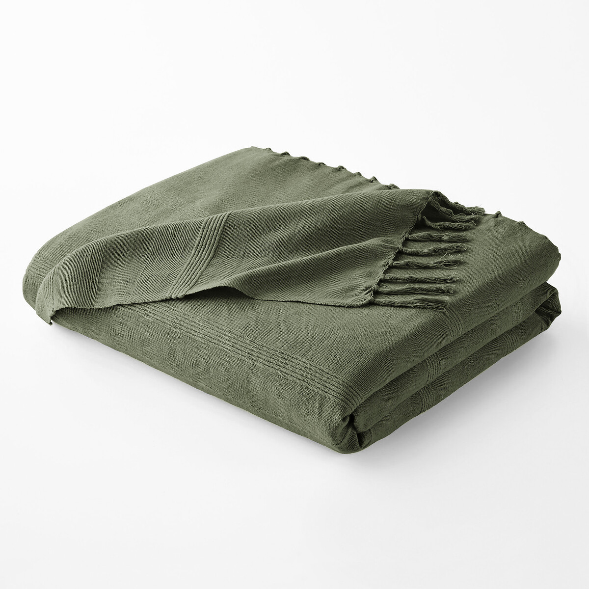 Plaid artisanal frangé coton, Nedo vert, LA REDOUTE INTERIEURS
