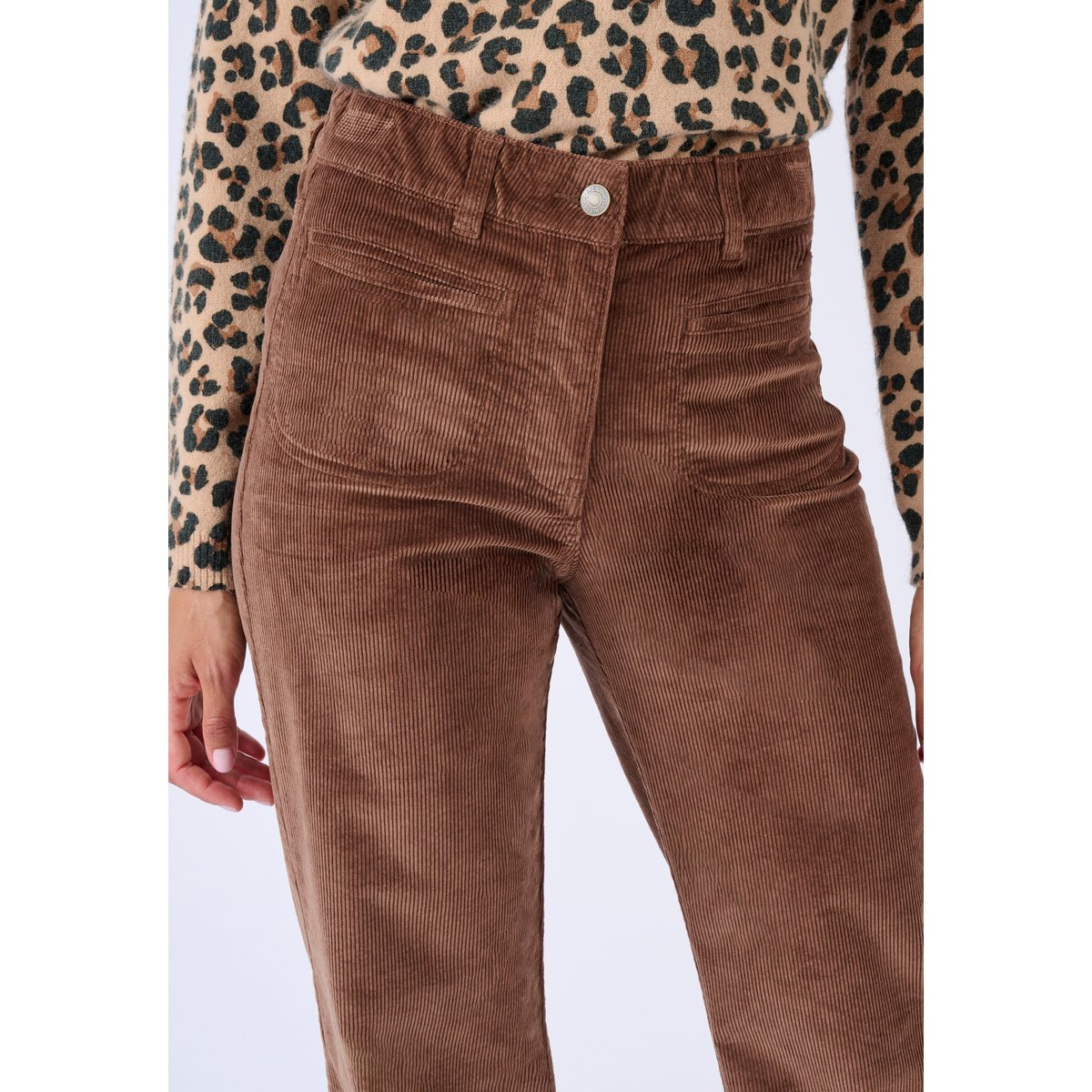 Pantalon velours large marron foncé, DAMART