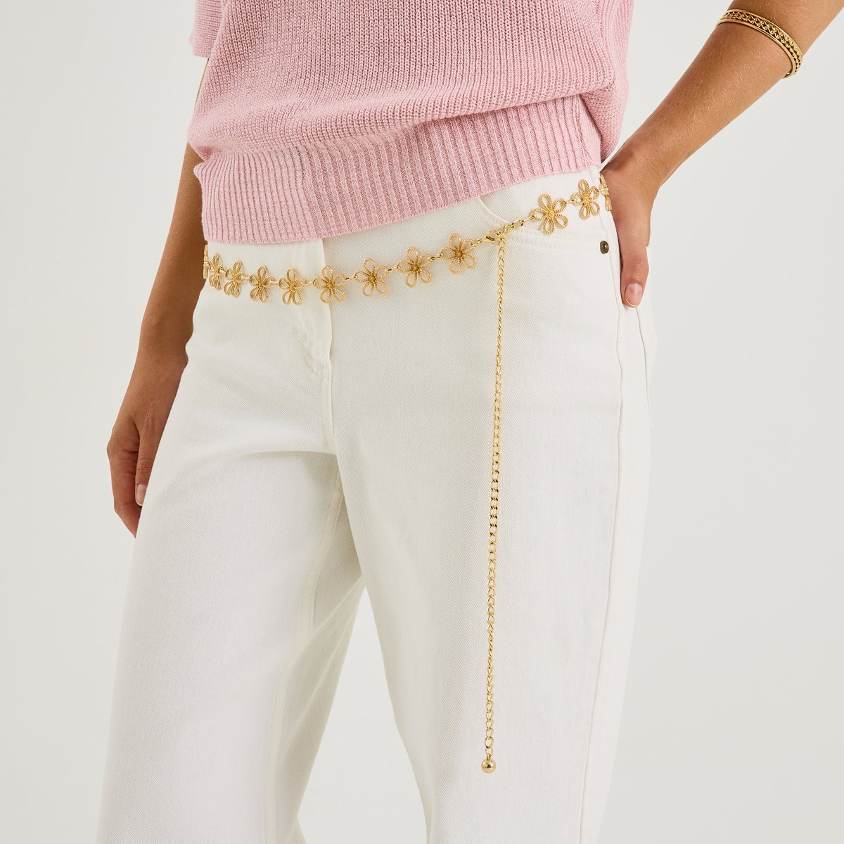 Ceinture chaîne forme fleur jaune couleur or, GRAIN DE MALICE