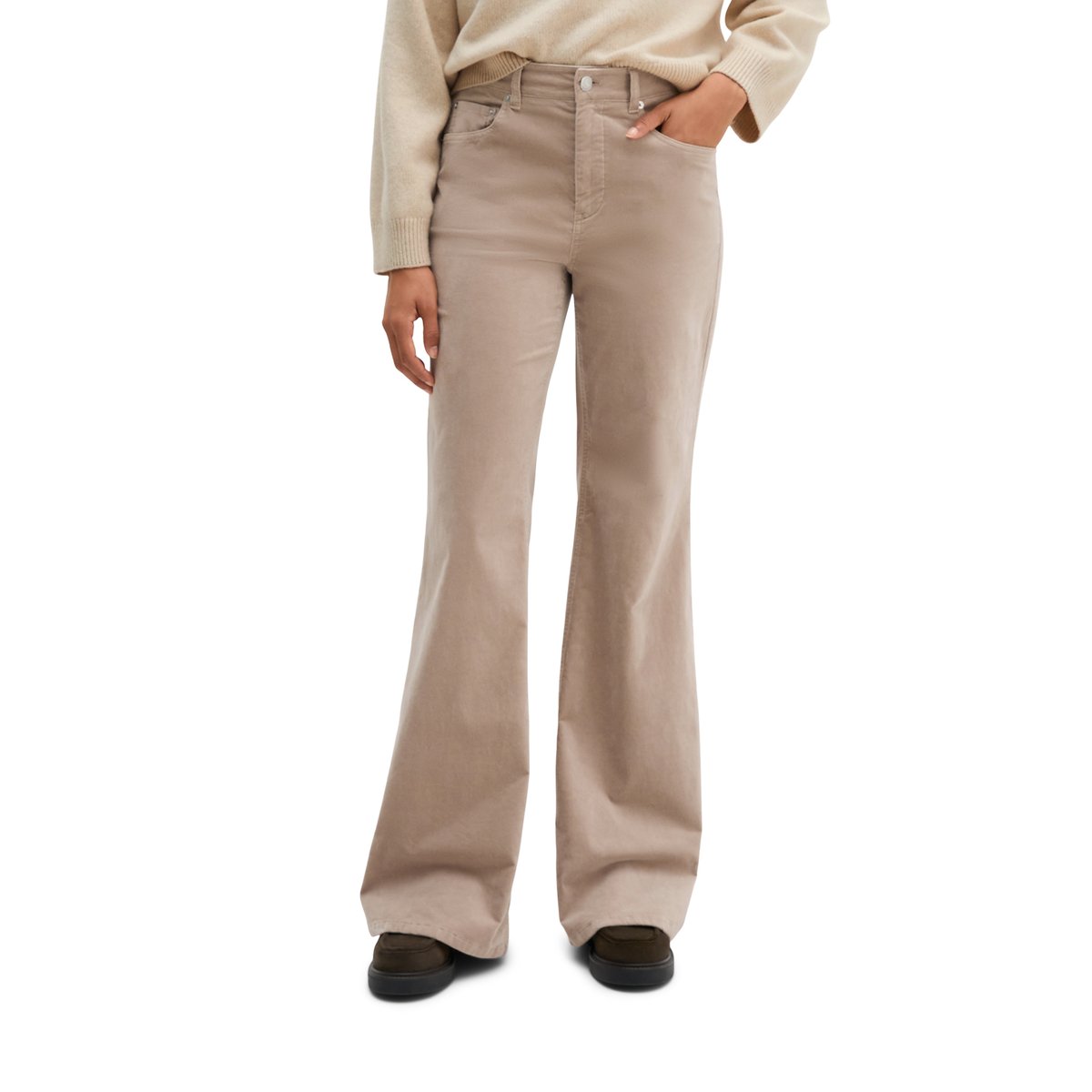 Pantalon en velours à coupe évasée en coton bio extensible beige, MARC O'POLO