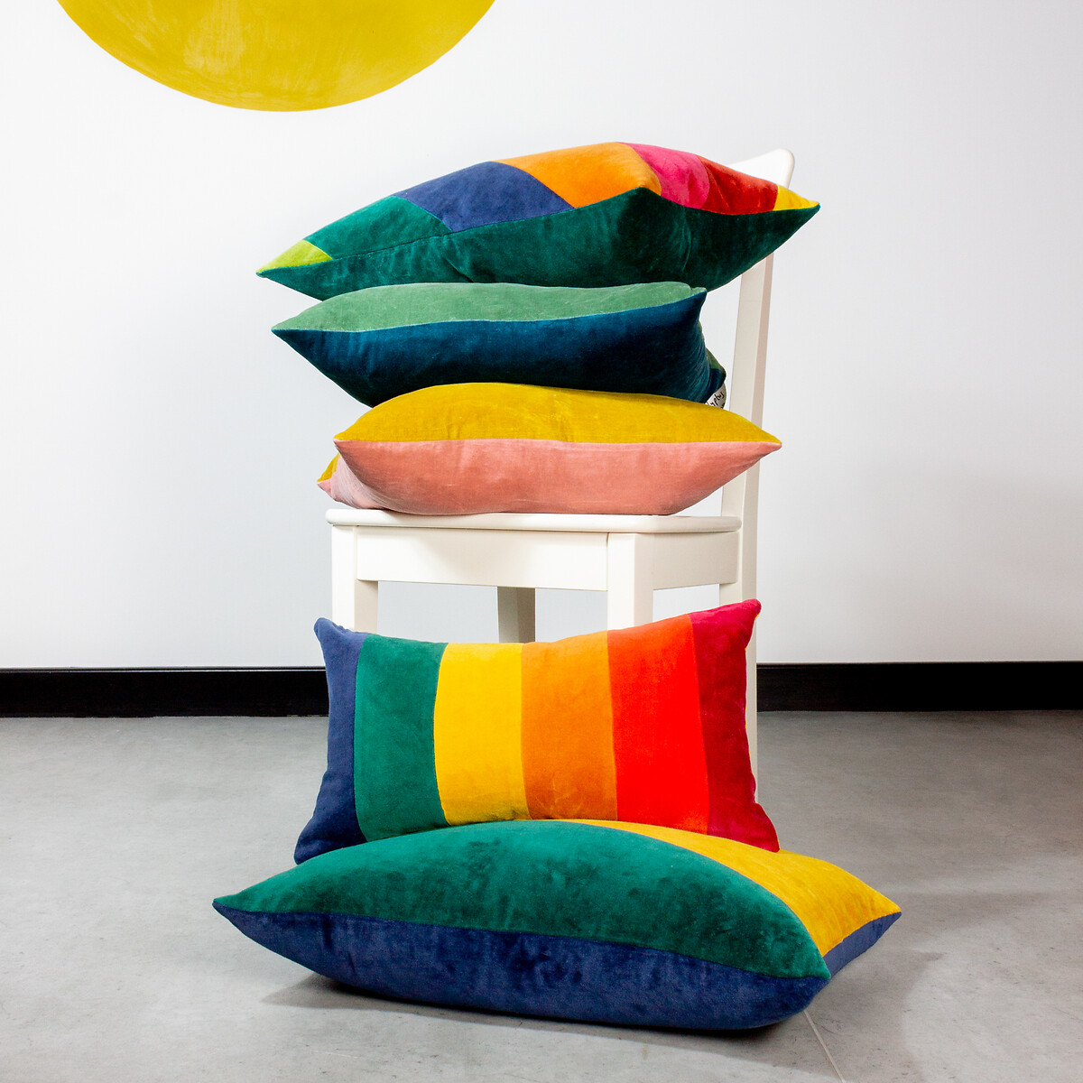 Rainbow Cotton Velvet Filled Cushion 30x50cm multi-coloured, LITTLE FURN