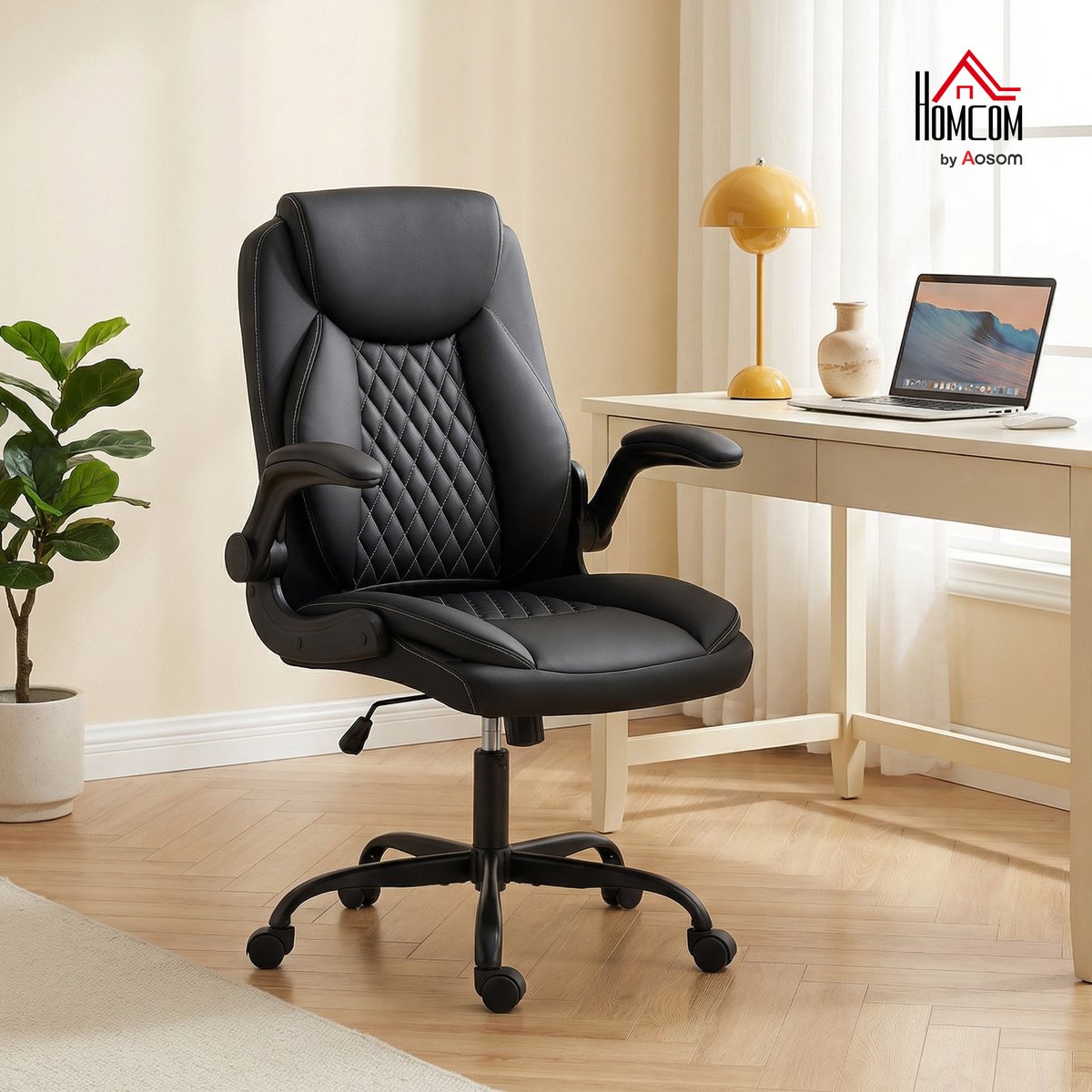 Chaise de bureau Polyuréthane Noir noir, HOMCOM