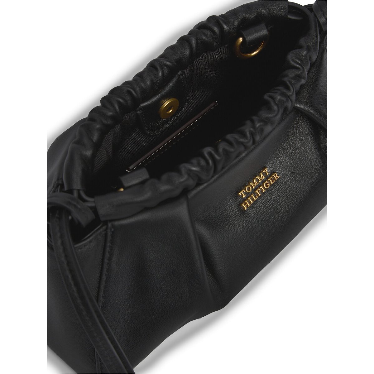 Sac à main bandoulière en cuir de mouton noir, TOMMY HILFIGER