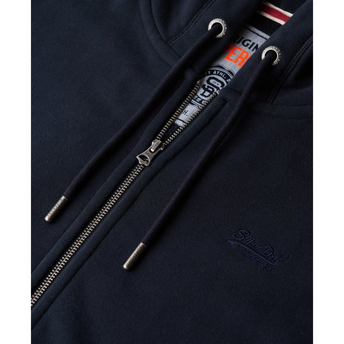 Sweat à capuche zippé Logo Essential mi-brossé bleu marine éclipse, SUPERDRY