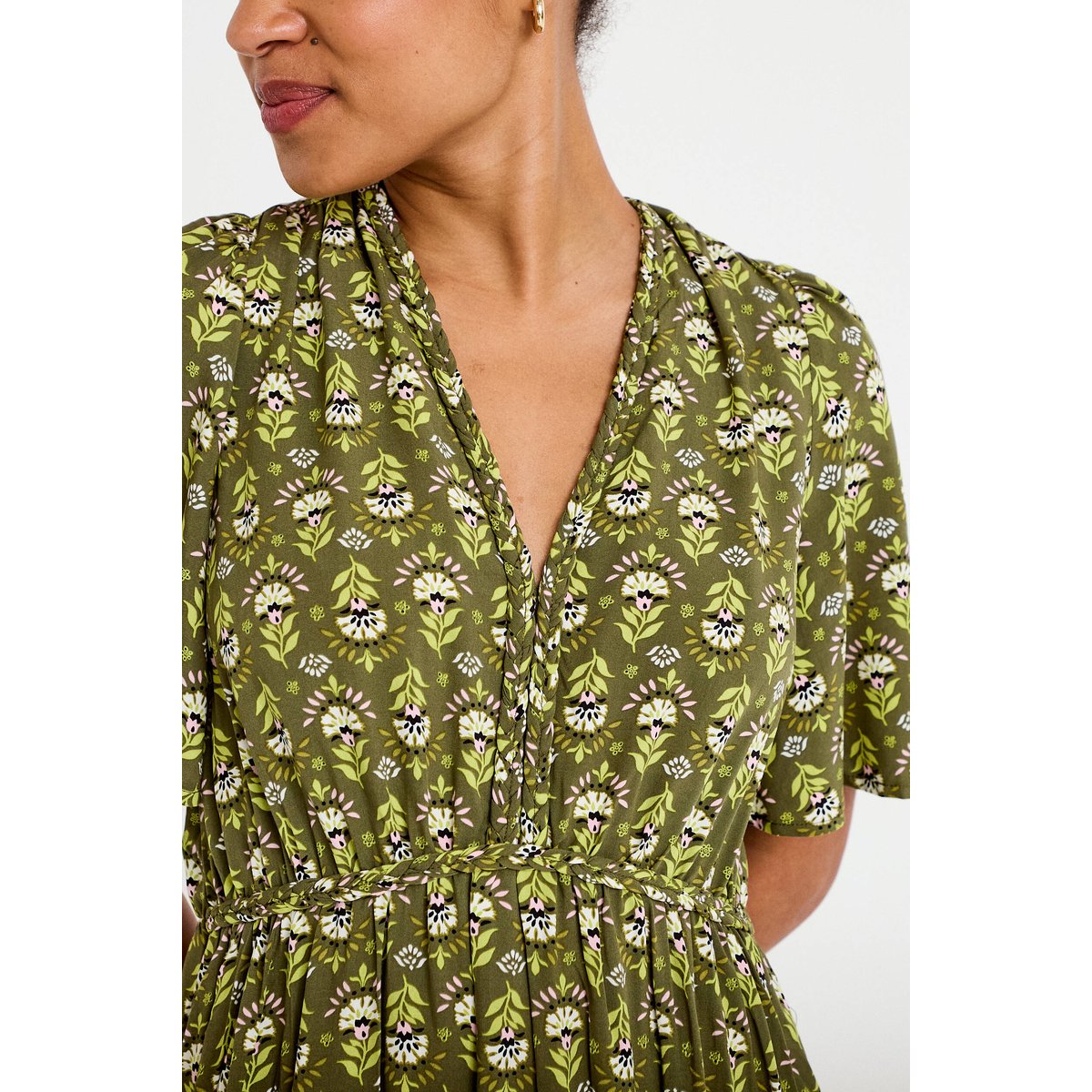 Robe longue manches courtes vert, CACHE CACHE