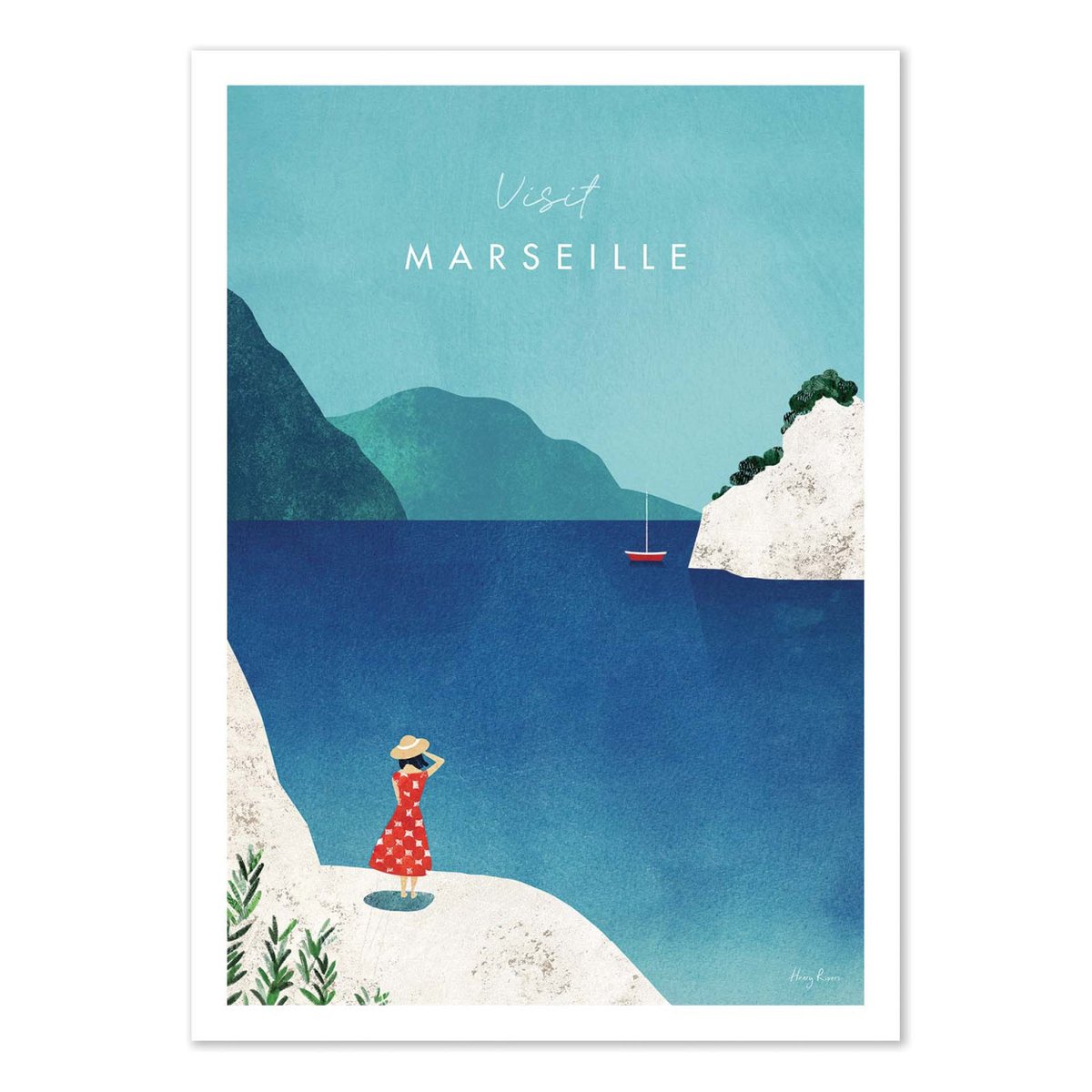 Affiche d'art - Visit Marseille - Henry Rivers turquoise, WALL EDITIONS