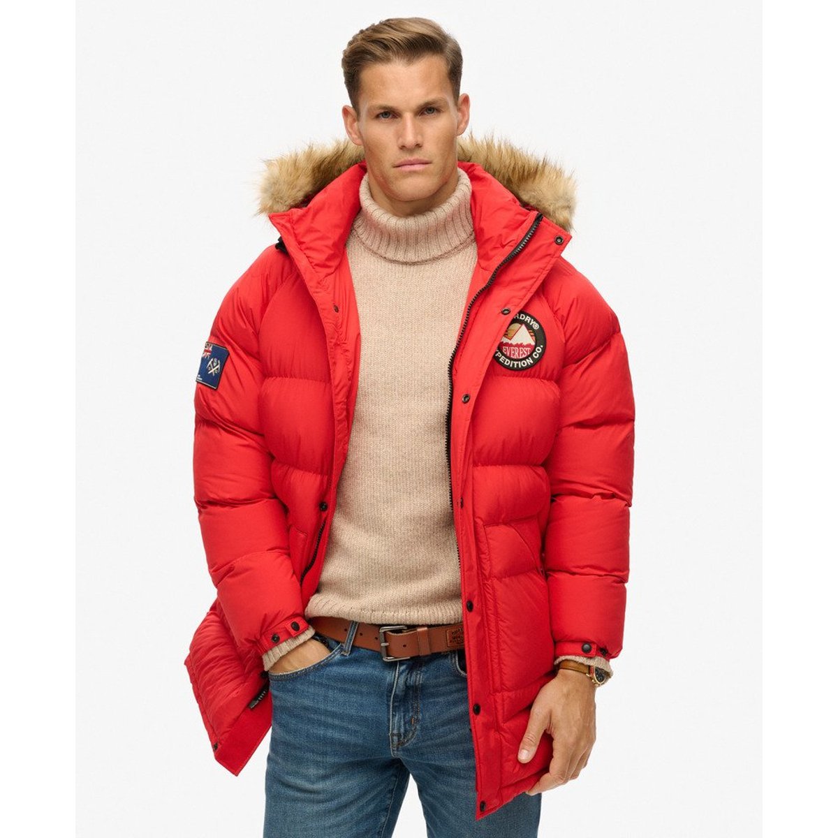 Parka longue matelassée Everest rouge héritage, SUPERDRY