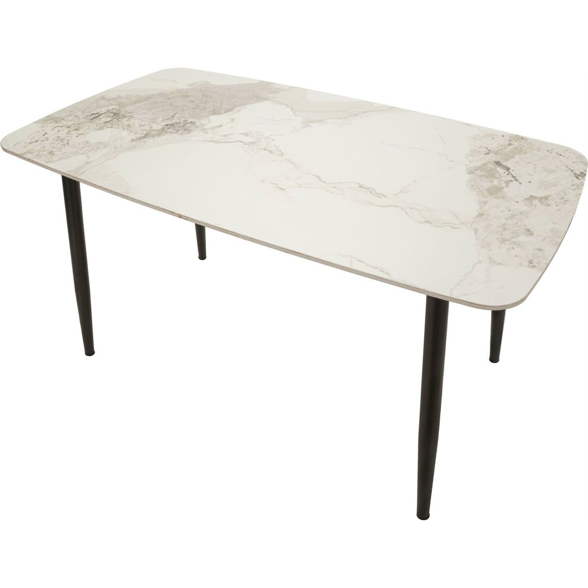 Table à manger céramique pieds en métal MODERN noir et blanc effet marbre, RECOLLECTION