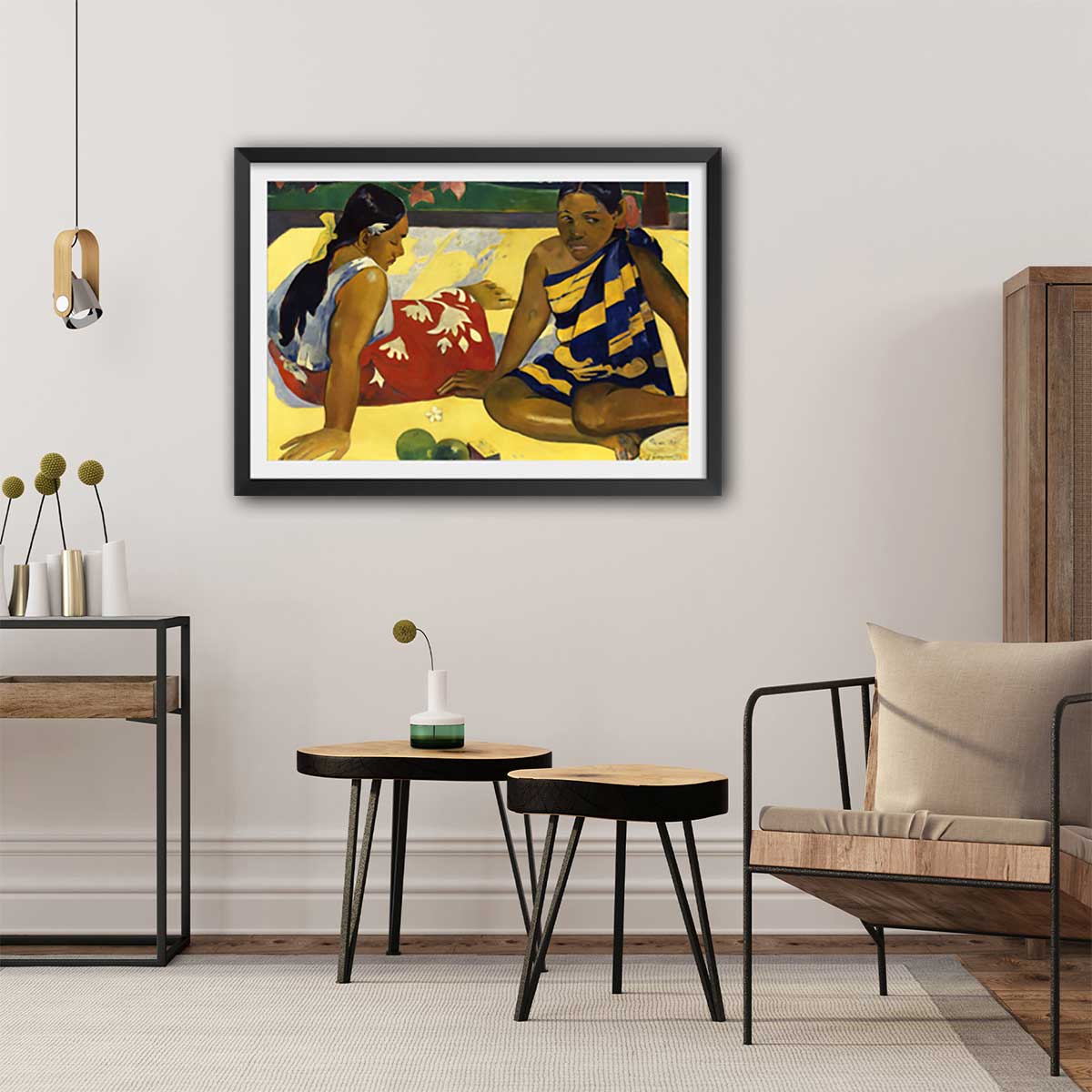 Poster Les nouvelles du jour - Parau api par Paul Gauguin affiche + cadre en bois - noir, HEXOA