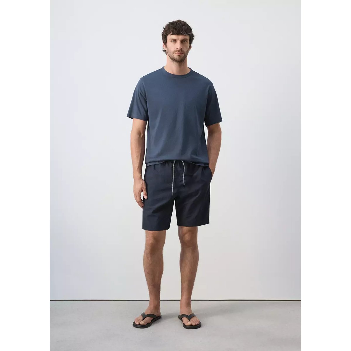 T-shirt 100 % coton délavé bleu marine, MANGO MAN