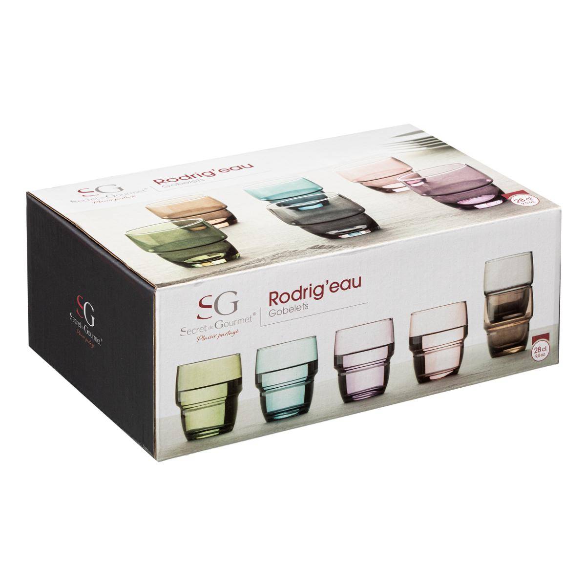 Lot de 6 verres bas en verre texturé RODRIG'EAU multicolore, SECRET DE GOURMET