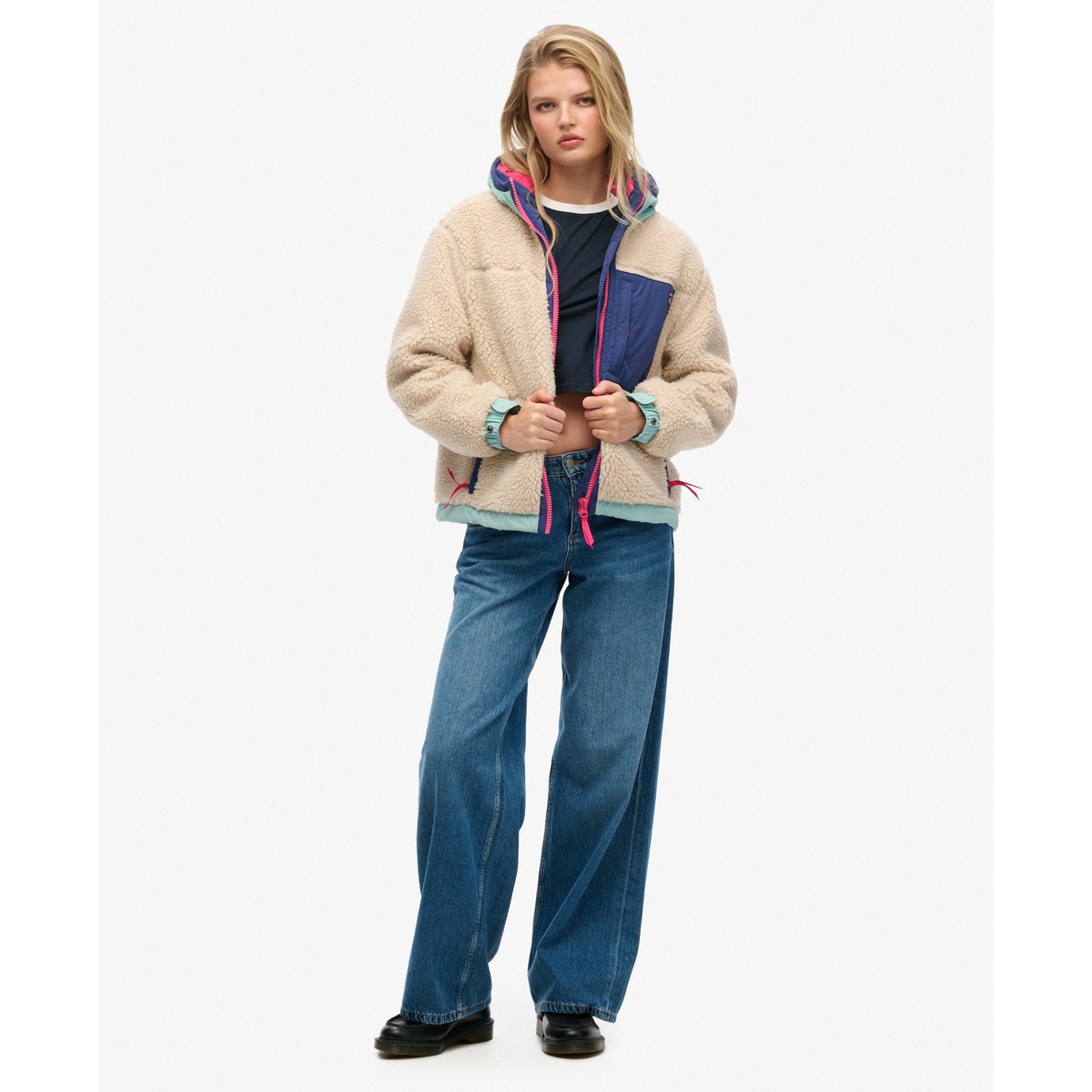 Veste Polaire à Capuche Vintage écru vintage, SUPERDRY