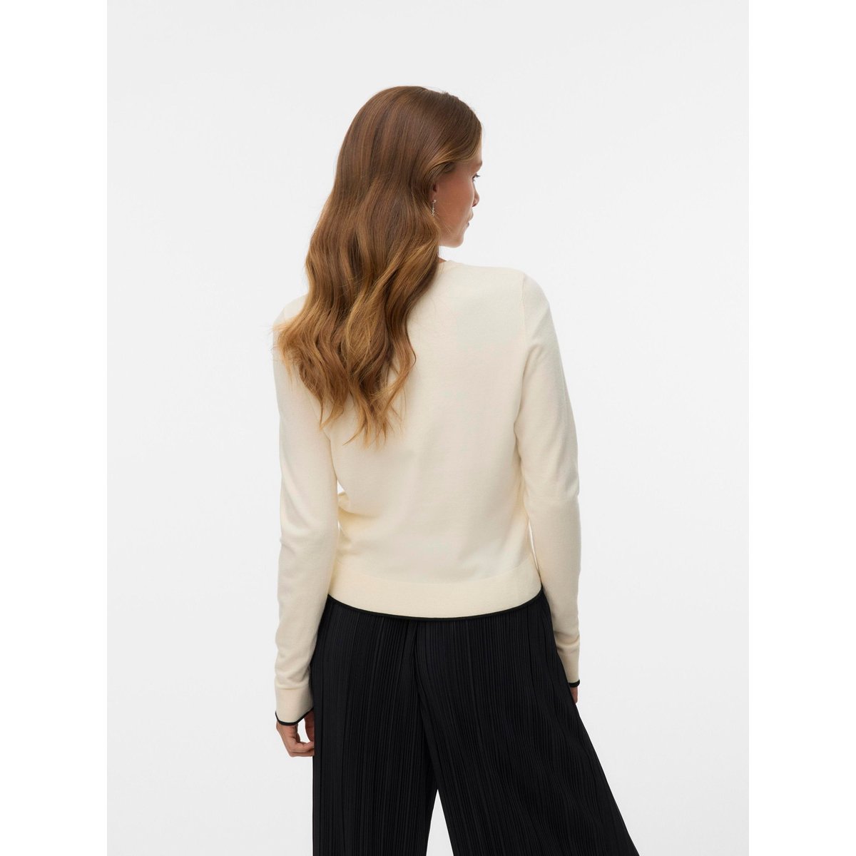 Gilet col rond en fine maille blanc cassé, VERO MODA