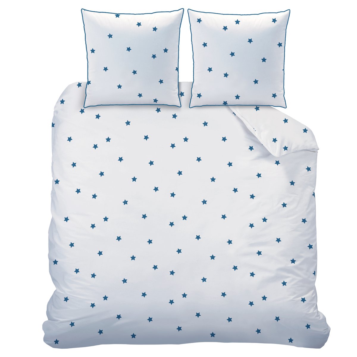 Parure de lit imprimée 100% coton, NUIT ETOILÉE blanc, bleu, MATT ET ROSE