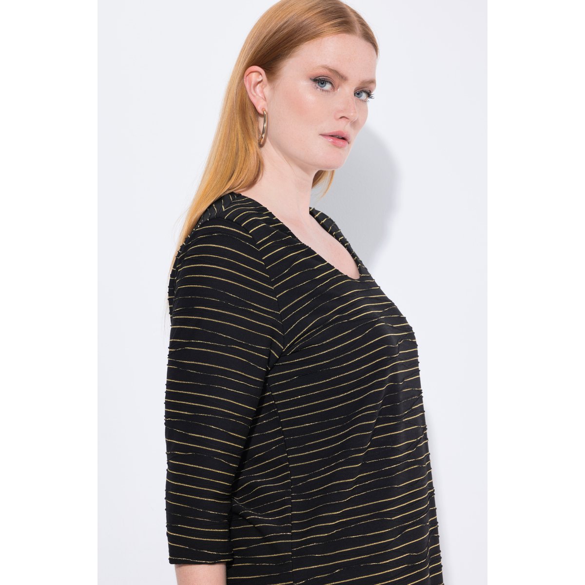 T-shirt à motif ondulé brillant noir, ULLA POPKEN