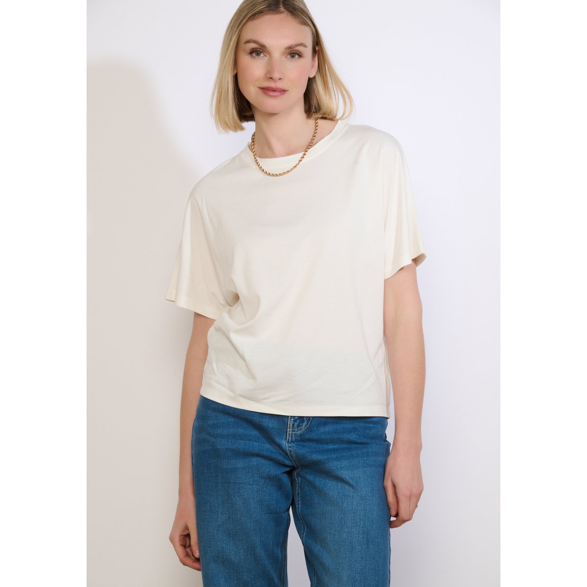 T-shirt fluide manches courtes blanc casse, LOLALIZA