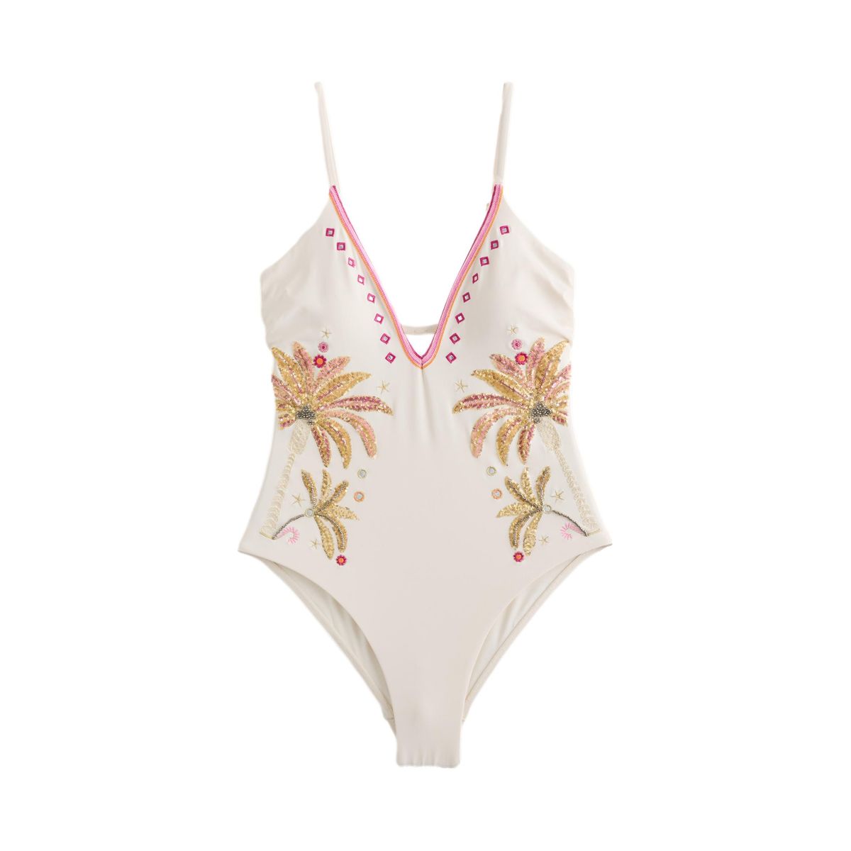 Maillot de bain gainant à sequins crème/rose, NEXT