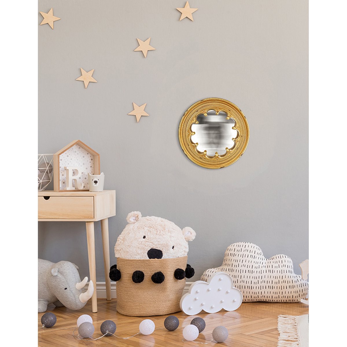 Miroir soleil rond convexe 19cm or, EMDE