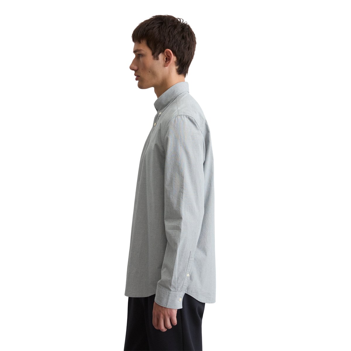 Chemise à col boutonné regular avec un fin motif à carreaux bleu moyen, MARC O'POLO