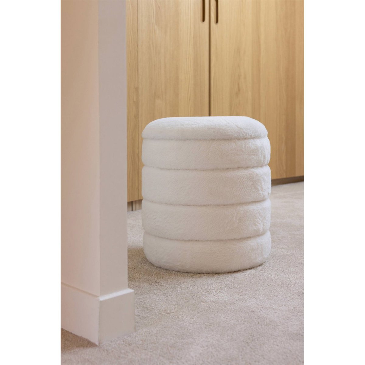 Pouf rond coffre de rangement tout doux blanc, RECOLLECTION