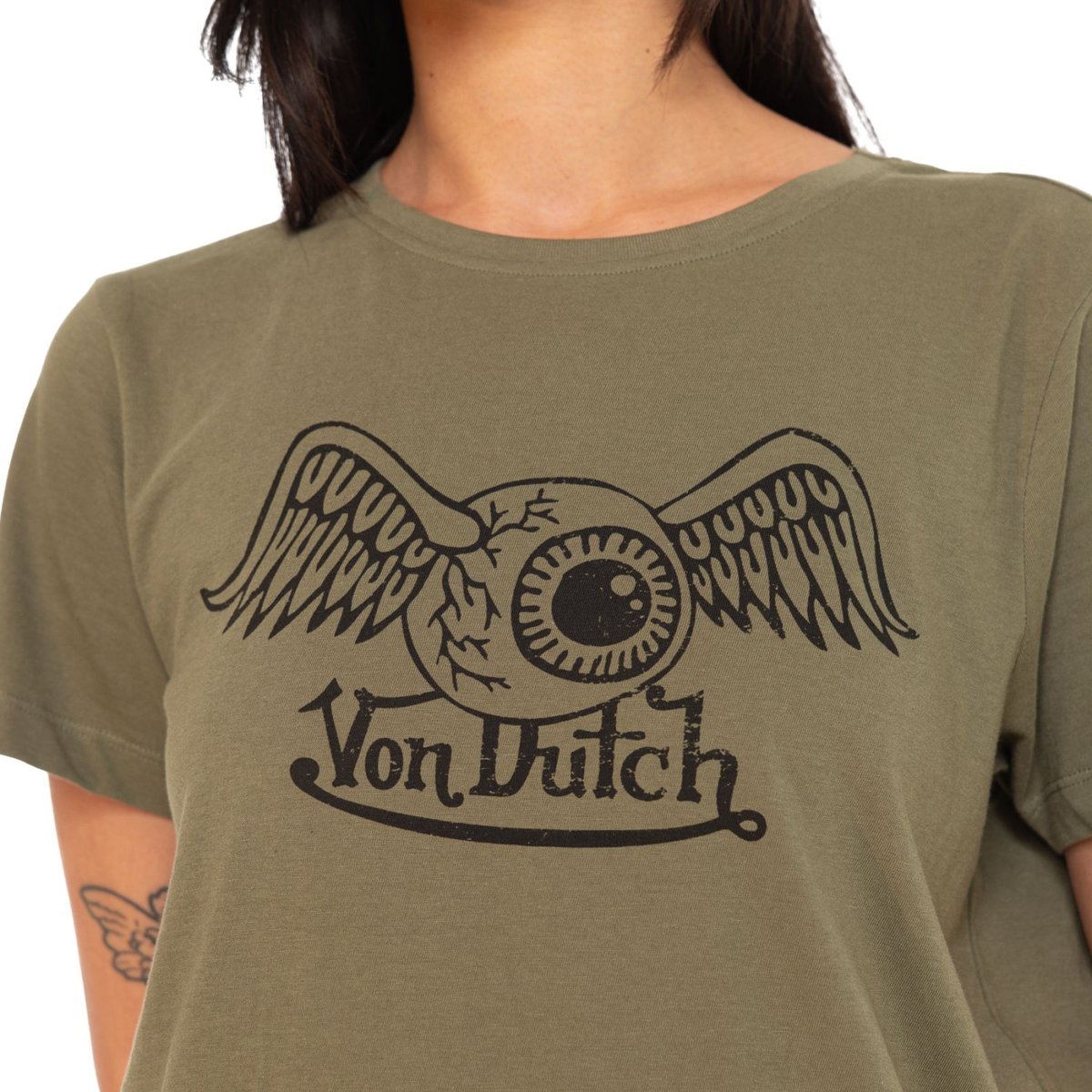 Tee shirt en coton Retro kaki/noir, VON DUTCH