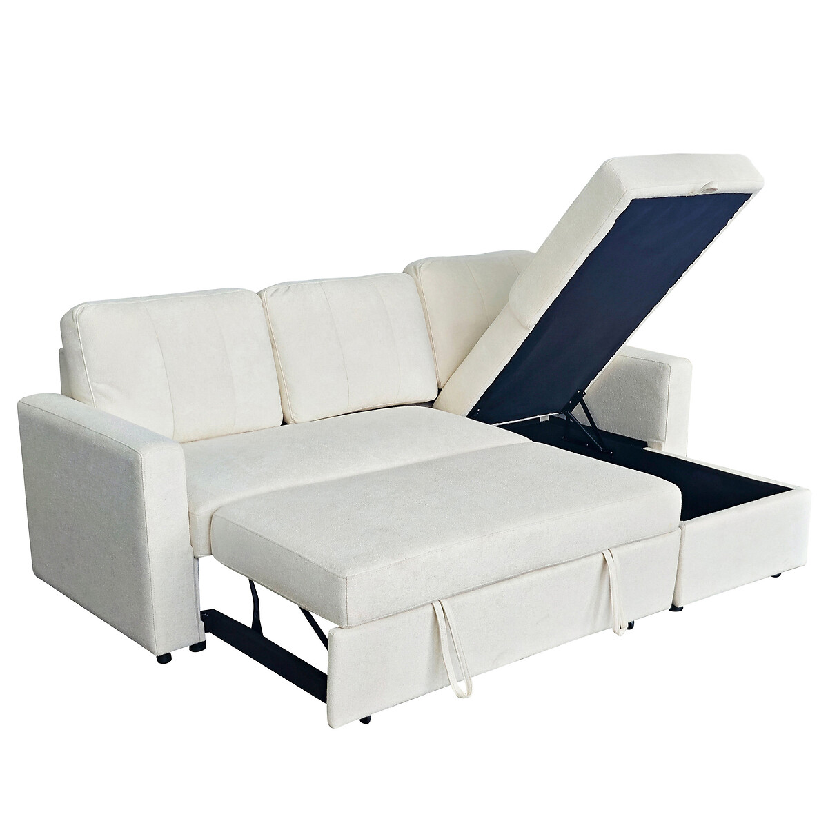 Nexis Soft Wool 3 Seater Corner Sofa Bed with Storage Chaise (Right Facing) natural, ASPIRE