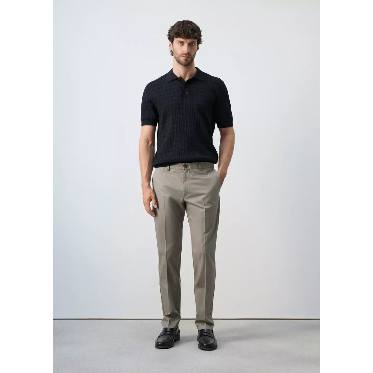 Pantalon en sergé 100 % coton slim-fit beige, MANGO MAN