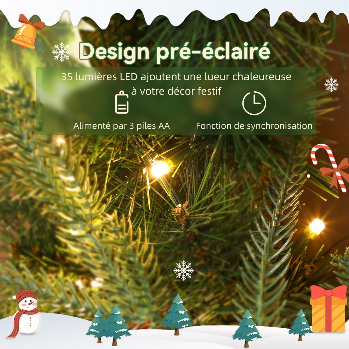 Couronne de Noël Plastique Vert vert, HOMCOM