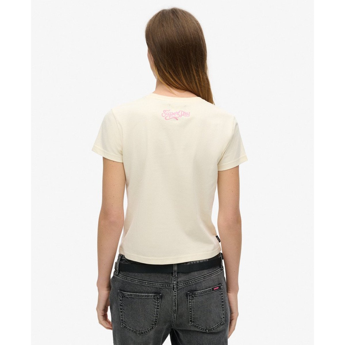 Petit t-shirt ajusté à strass effet tatouage riz blanc, SUPERDRY