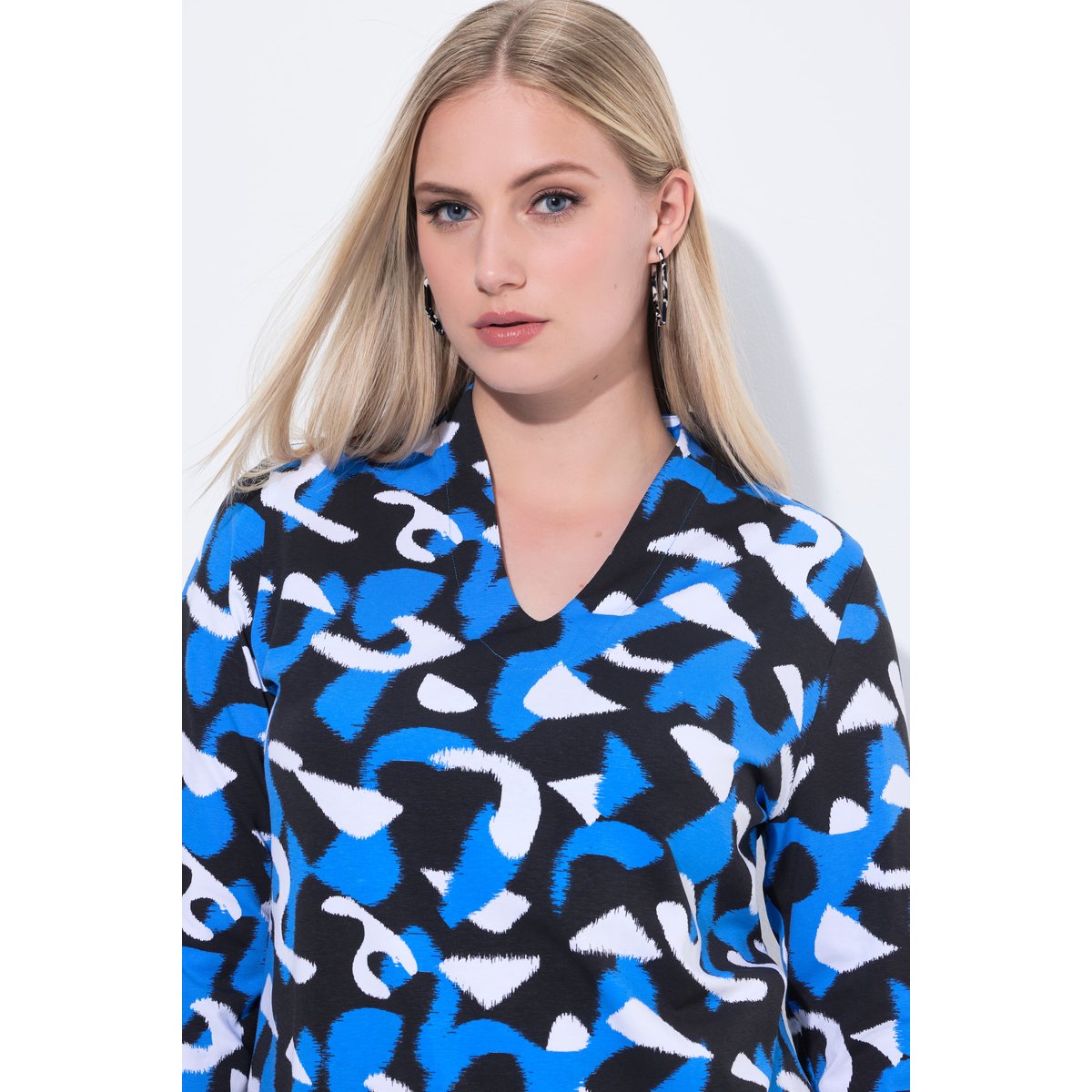T-shirt à col calice et manches 3/4 bleu roi, ULLA POPKEN