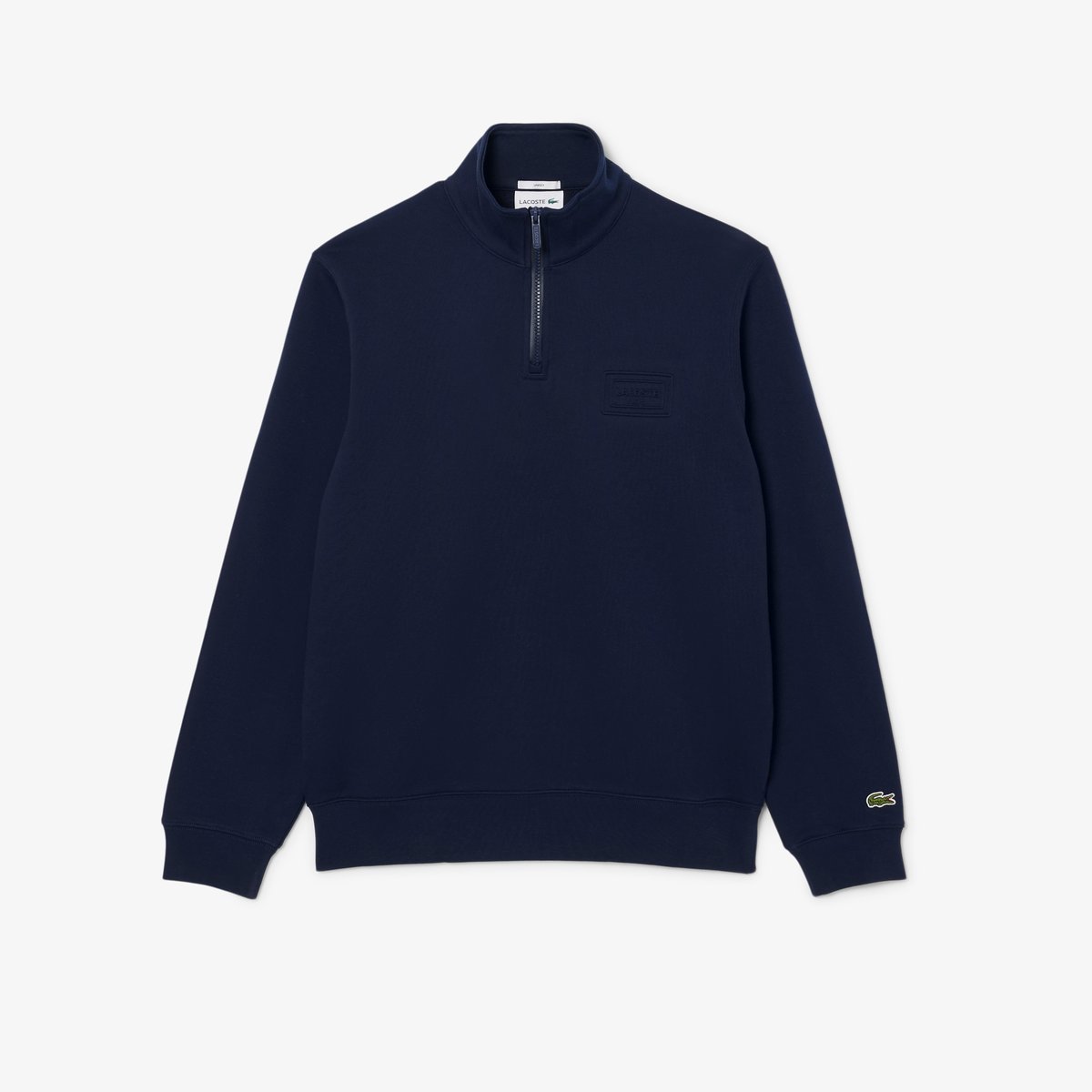 Sweatshirt col montant zippé marquage embossé bleu-166, LACOSTE
