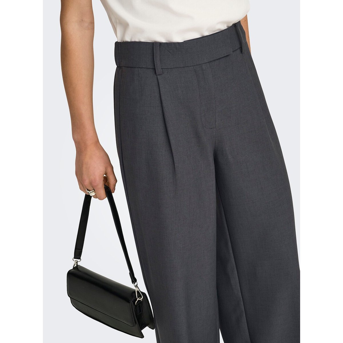 Pantaloni larghi vita alta grigio scuro, ONLY
