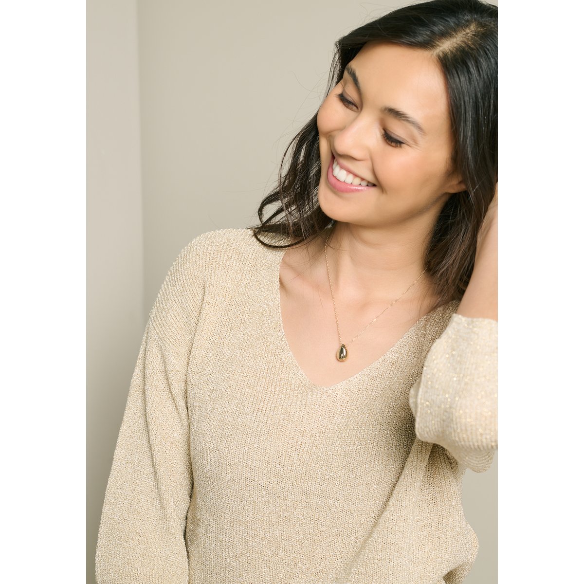 Pull fil textile manches 3/4 champagne sand, LOLALIZA