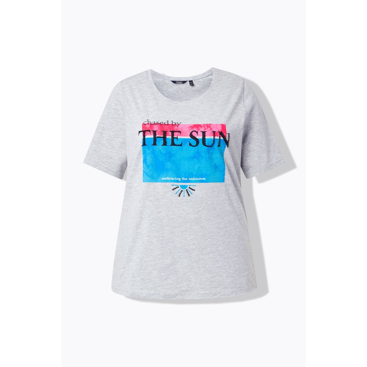 T-shirt col rond et manches courtes gris clair chiné, ULLA POPKEN