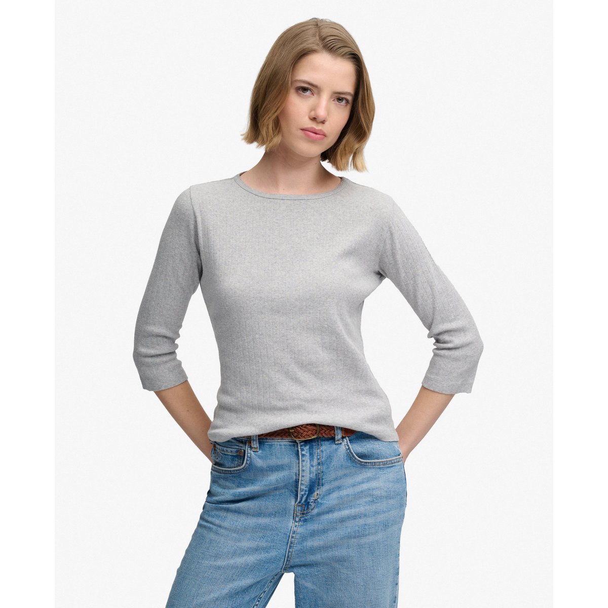 Top Athletic Essentials Pointelle Coupe Décontractée gris chiné, SUPERDRY