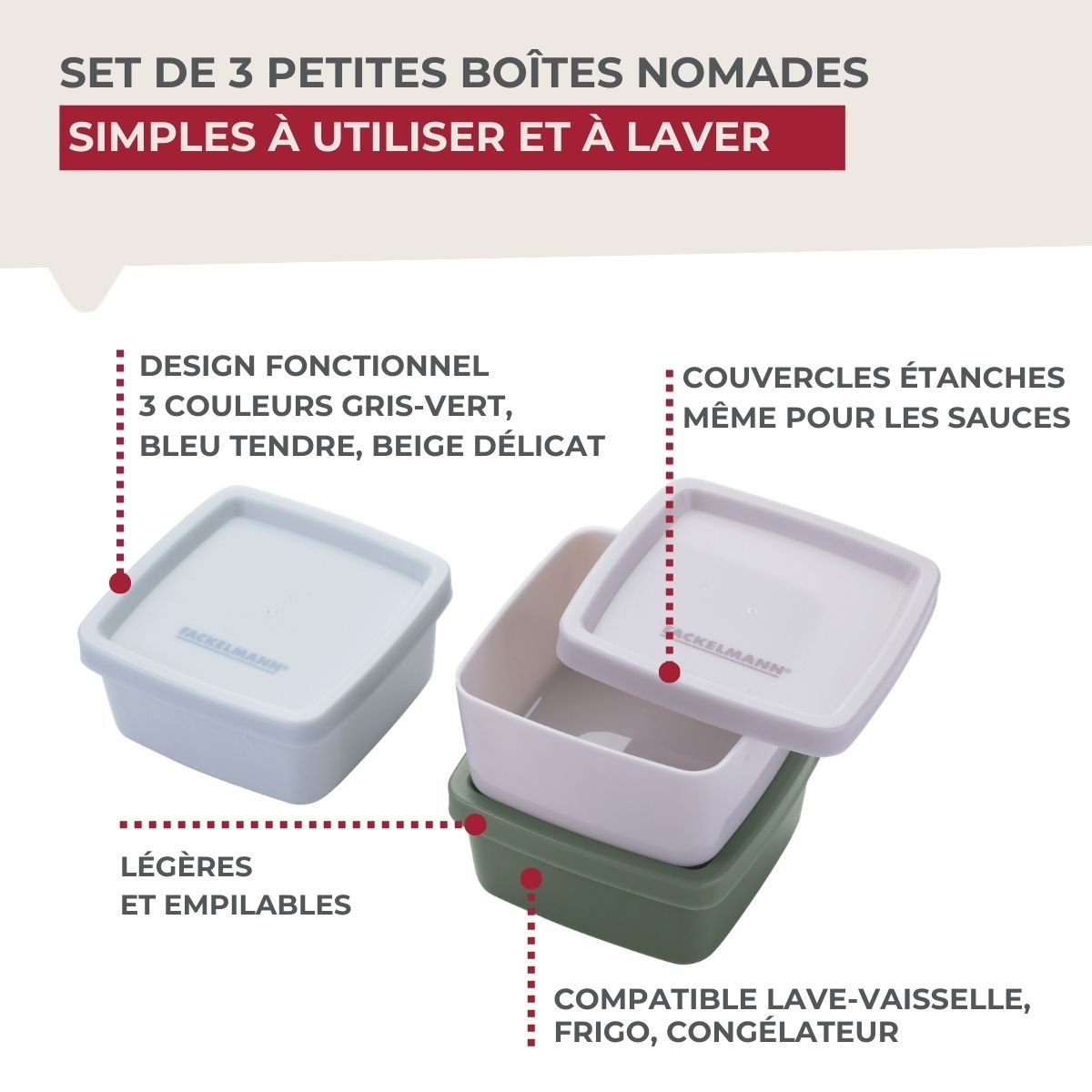 Lot de 4 lunch box 1 L avec 4 ustensiles de cuisine STORAGE coloré, FACKELMANN