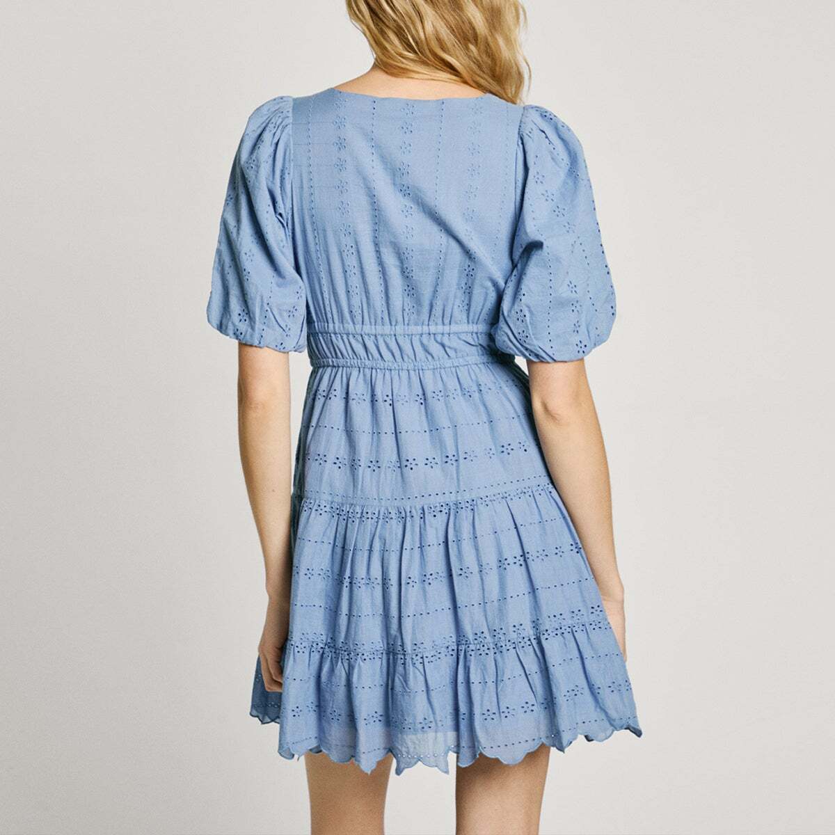 Robe Courte À Manches Bouffantes bleu acier, PEPE JEANS