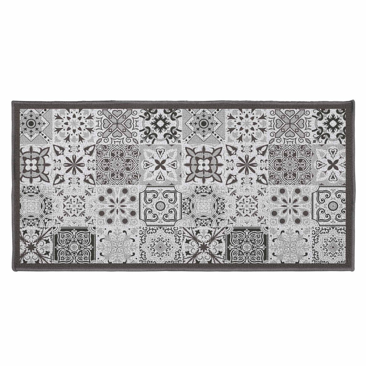 Tapis style carreaux de ciment 57 x 115 cm gris, EDEN