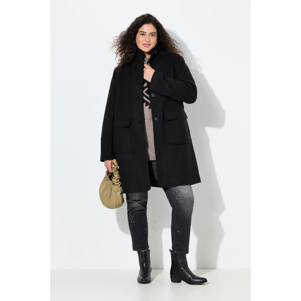 Manteau en lainage à col pelle à tarte et noir, ULLA POPKEN