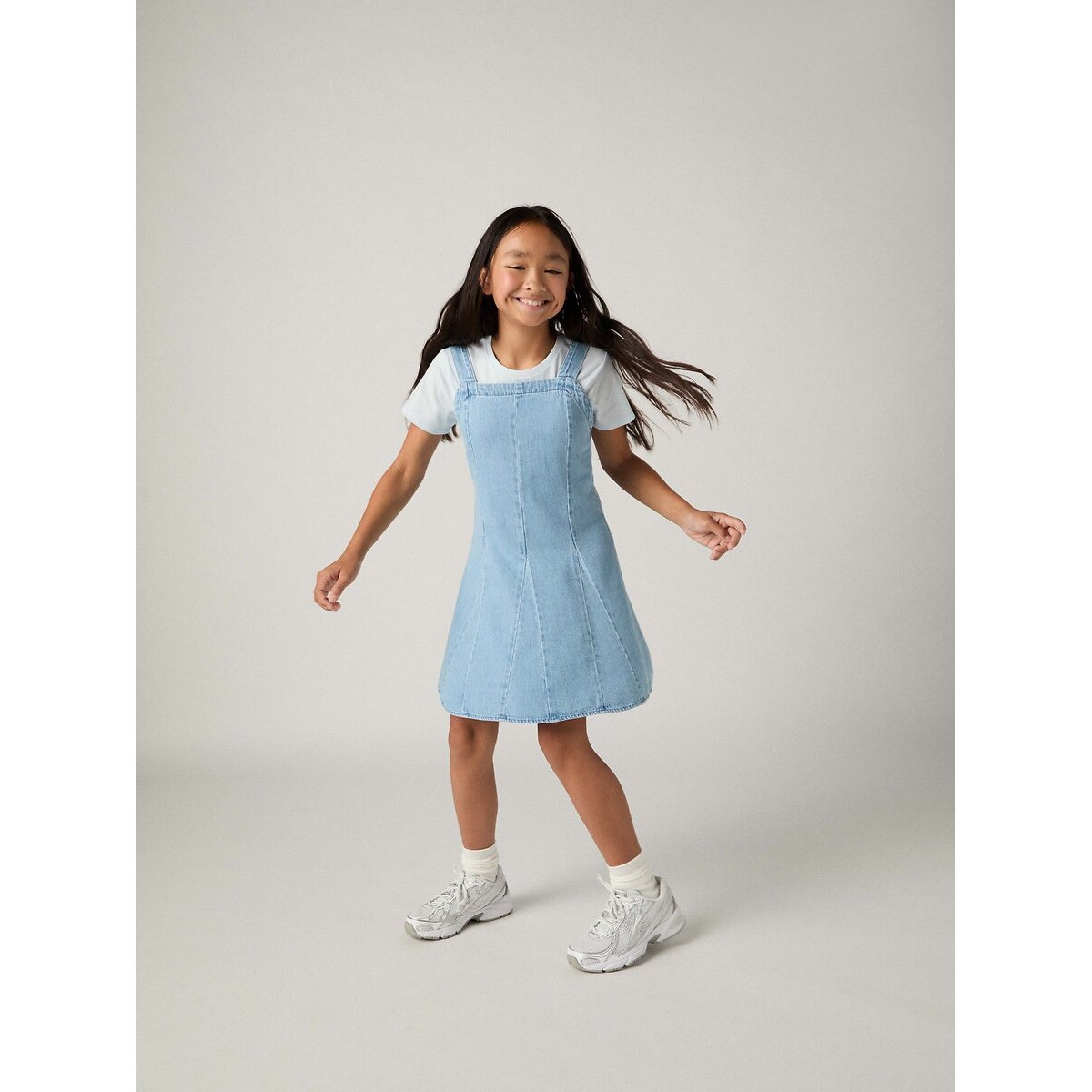 Robe en denim à bretelles bleu denim clair, LEVI'S KIDS