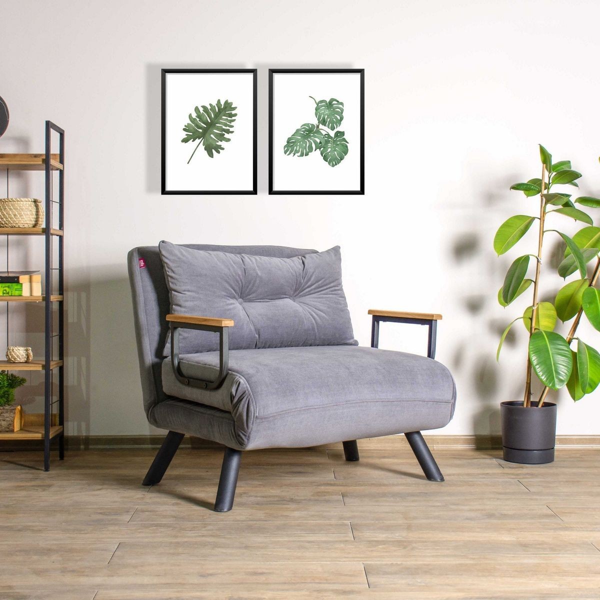 Fauteuil convertible avec dossier réglable en tissu - ENEA gris, HOMIFAB