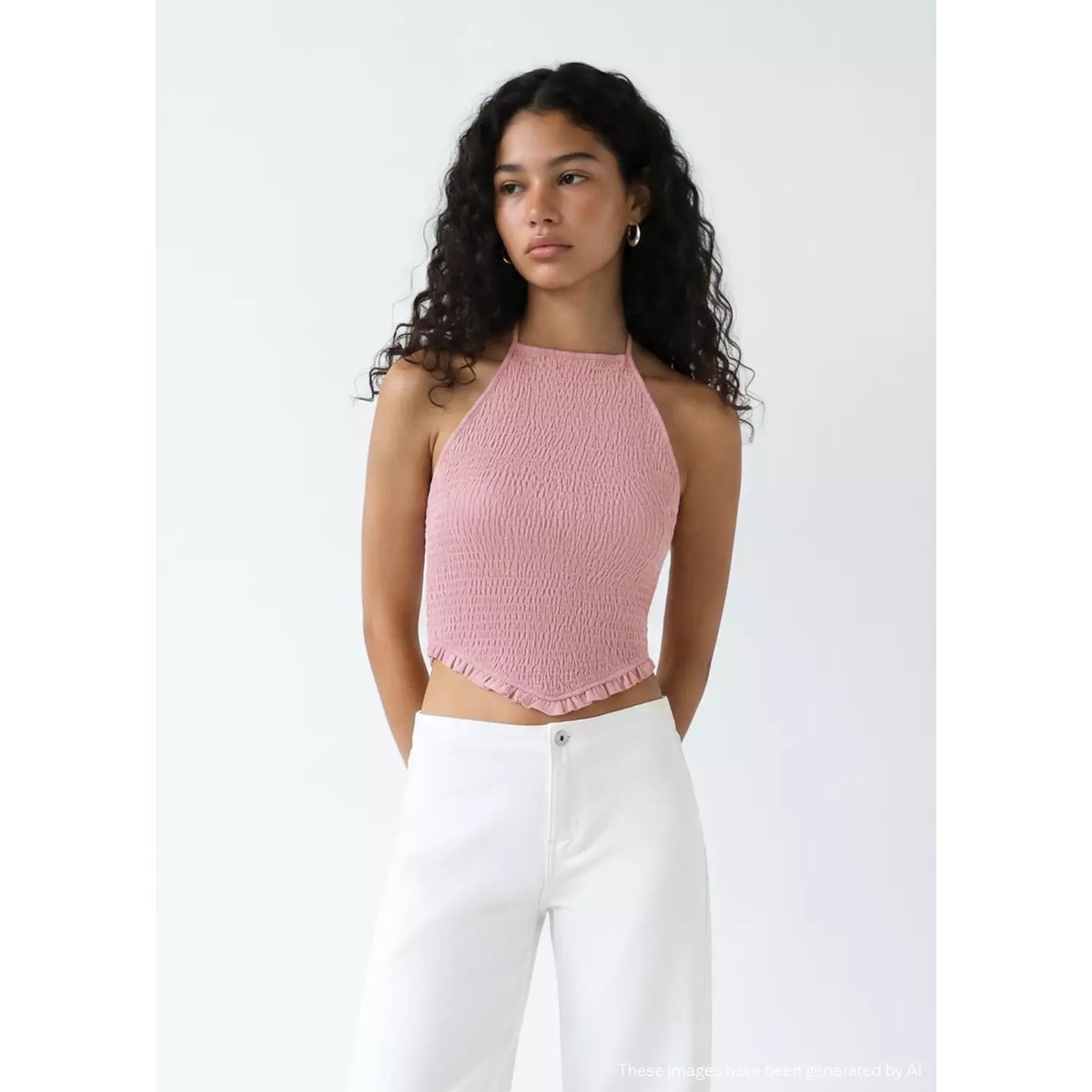 Top emmanchures américaines à fronces rose pastel, MANGO TEEN