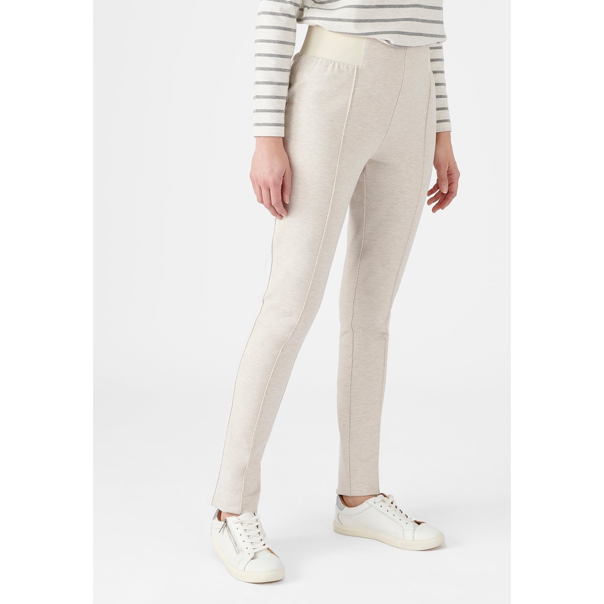 Pantalon maille milano uni ou carreaux marron beige chiné, DAMART