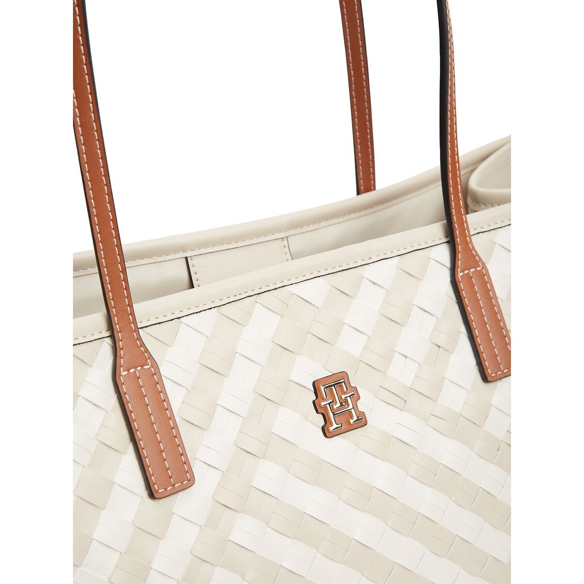 Gevlochten handtas, TH CITY beige/ecru, TOMMY HILFIGER