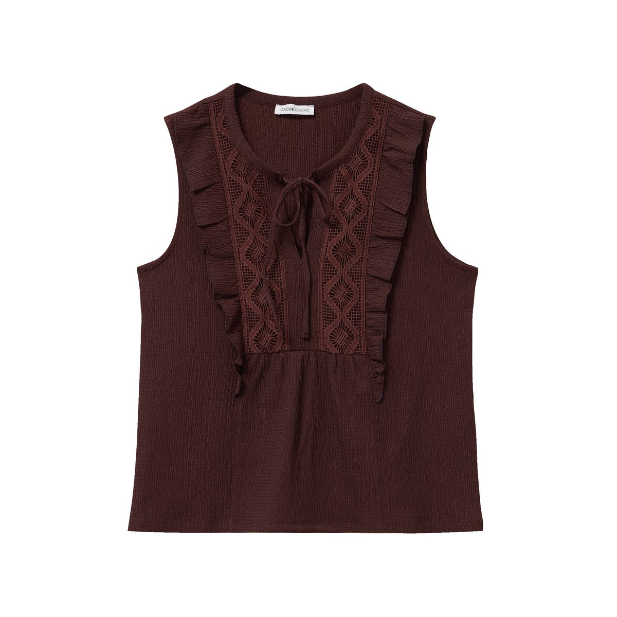 Blouse sans manches col v marron, CACHE CACHE